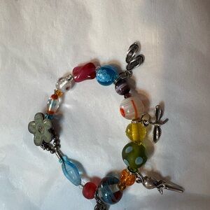 Sterling and Glass Colorful Beaded Charm Bracelet-lollipop, dragonfly, flipflops